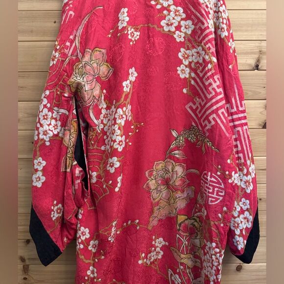 Vintage Soma Size Medium Silk Pink Floral Japanese Kimono Style Robe - Picture 12 of 14